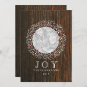 De rode Kroon van Bessen + Houten Kerstmis van de Feestdagenkaart (Voorkant / Achterkant)