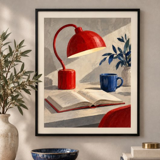 De rode leeslamp kunstprint poster