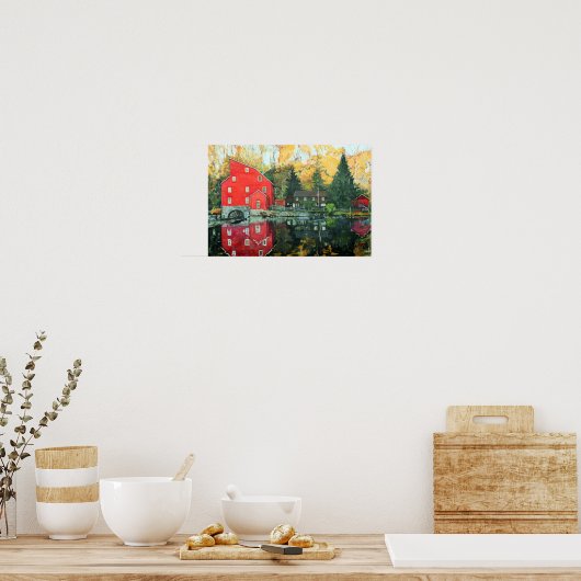 De Rode Mill in Clinton, New Jersey Poster (Keuken)