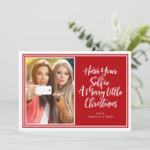 De rode Ontworpen Foto van de Vakantie Selfie Feestdagenkaart (Staand voorkant)