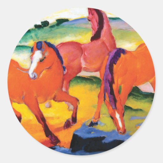 De Rode Paarden van Franz Marc Ronde Sticker (Voorkant)