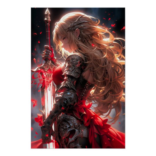 De Rode Ridder | Anime Krijgersprinses Kunst Perfect Poster (Voorkant)