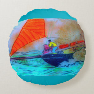 de rode ronde van de zeilschoener werpt rond kussen