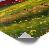 De rode schuur bij zonsondergang poster (Hoek)