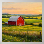 De rode schuur bij zonsondergang poster (Voorkant)