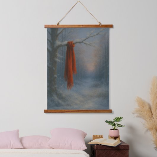 De Rode Sjaal – Helder Tegen de Stilte Hangend Wandkleed (Slaapkamer)