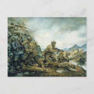 De rode stier in de winter door Donna Neary Briefkaart