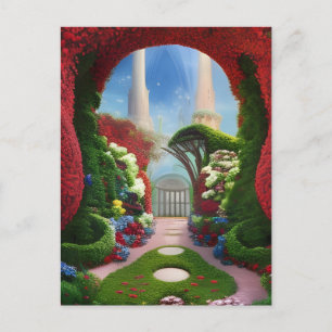 De Rode Tuinen fantasy Digital Art Briefkaart