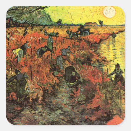 De Rode Vineyard van Vincent van Gogh Vierkante Sticker (Voorkant)
