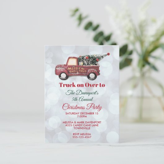 De rode Vrachtwagen van de Levering van Kerstmis Briefkaart (Staand voorkant)