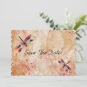 De rode Waterverf Dragonflies sparen de Datum Save The Date (Staand voorkant)