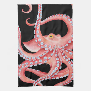 De rode Waterverf van de Octopus op Zwarte Theedoek