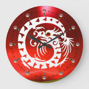 DE RODE WITTE DRAAK VAN DE SLANG MET ROZE GROTE KLOK