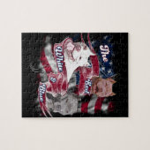 De rode, witte en blauwe honden legpuzzel (Horizontaal)