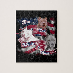 De rode, witte en blauwe honden legpuzzel