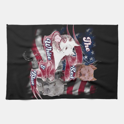 De rode, witte en blauwe honden theedoek (Horizontaal)