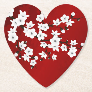 De rode Zwart-witte Bloesem van de Kers Kartonnen Onderzetters