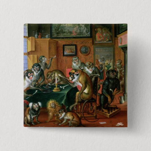 De rokerruimte met apen vierkante button 5,1 cm (Voorkant)