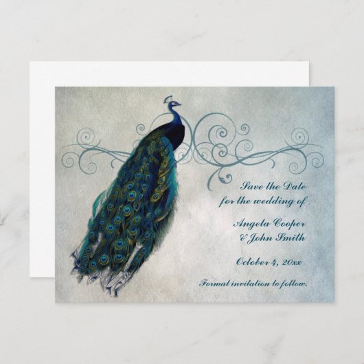 De Rol van de pacock sparen de Datum Save The Date (Voorkant / Achterkant)