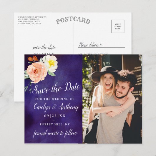 De Romance in het Collectie Bloom Wedding Aankondigingskaart (Voorkant / Achterkant)