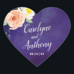 De Romance in het Collectie Bloom Wedding Hart Sticker<br><div class="desc">Dit collectie kenmerkt een moody middernacht blauwe achtergrond met trendy typografie en florale accenten. Pas het ontwerp eenvoudig aan met uw formulering om deze stickers volledig uniek te maken voor uw speciale dag.</div>