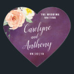 De Romance in het Collectie Bloom Wedding Hart Sticker<br><div class="desc">Dit collectie bevat een paarse achtergrond van een moody-auteur met trendy typografie en bloemaccenten. Pas het ontwerp eenvoudig aan met uw formulering om deze stickers volledig uniek te maken voor uw speciale dag.</div>