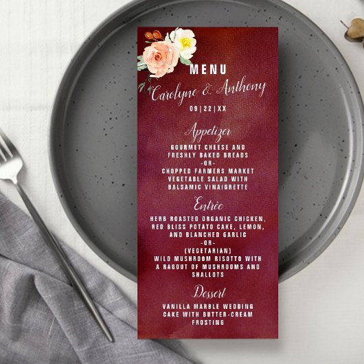 De Romance in het Collectie Bloom Wedding Menu