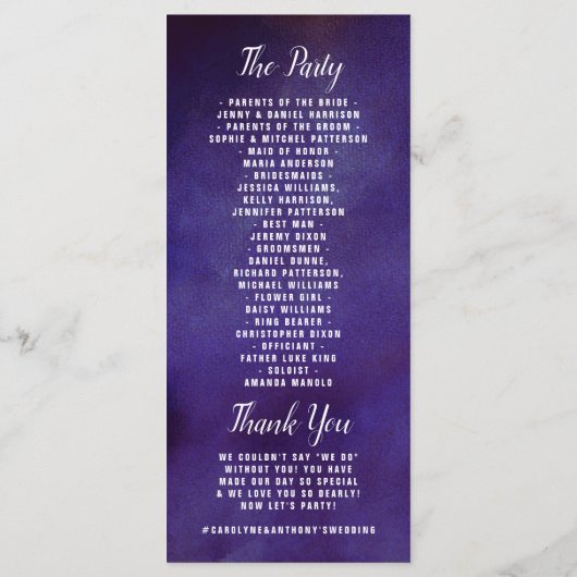 De Romance in het Collectie Bloom Wedding Programmakaart (Achterkant)