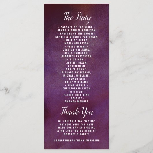 De Romance in het Collectie Bloom Wedding Programmakaart (Achterkant)