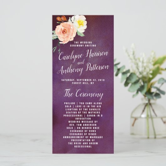 De Romance in het Collectie Bloom Wedding Programmakaart (Staand voorkant)