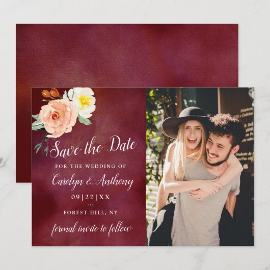 De Romance in het Collectie Bloom Wedding Save The Date (Voorkant / Achterkant)