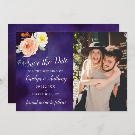De Romance in het Collectie Bloom Wedding Save The Date (Voorkant / Achterkant)