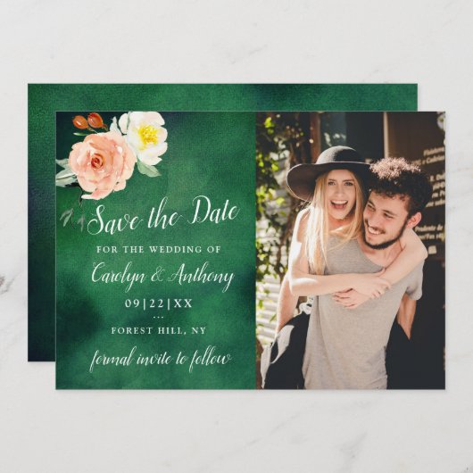 De Romance in het Collectie Bloom Wedding Save The Date (Voorkant / Achterkant)