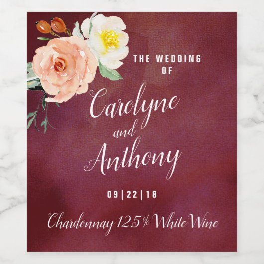 De Romance in het Collectie Bloom Wedding Wijn Etiket (Enkel label)