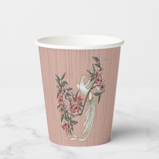 De Romance van Silk Peach Papieren Bekers (Achterkant)