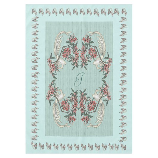 De Romance van zijde met Monogram 60" x 84" Aqua Tafelkleed (Voorkant)