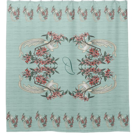 De Romance van zijde met Monogram Aqua Douchegordijn (Voorkant)