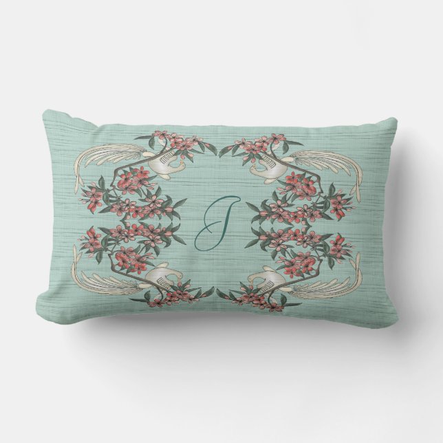 De Romance van zijde met Monogram Aqua Kussen (Voorkant)