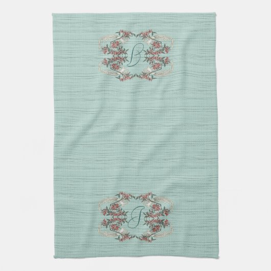 De Romance van zijde met Monogram Aqua Theedoek (Verticaal)
