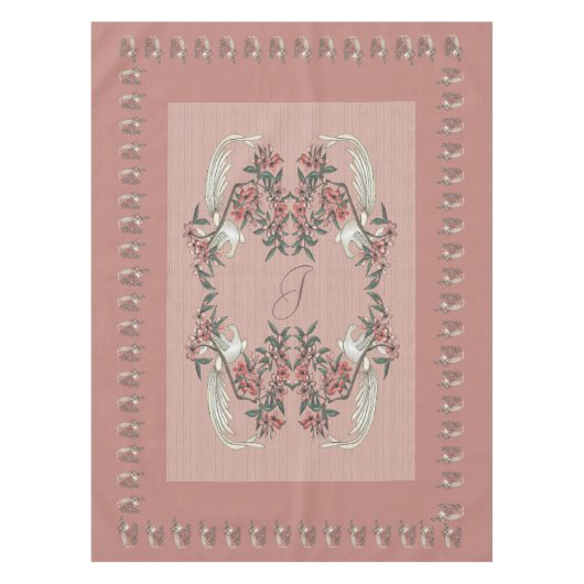 De Romance van zijde met Monogram Perzik 52 "x 70" Tafelkleed (Voorkant)