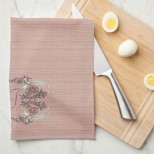 De Romance van zijde met Monogram Perzik Theedoek (Quarter Fold)