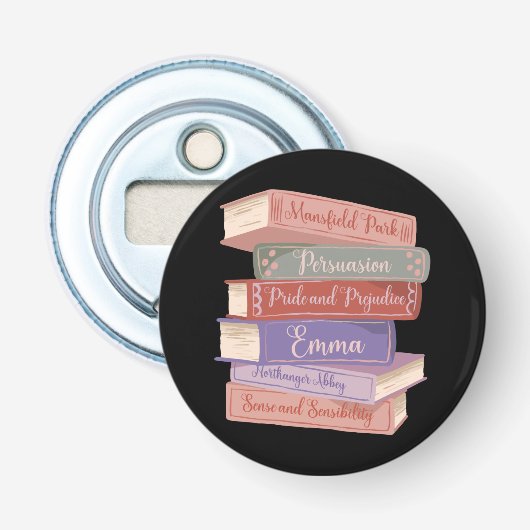 De romans van Jane Austen V Button Flesopener (Voorkant)