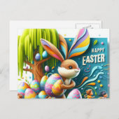 De romantische Abstracte paashaas glimlachte Feestdagenkaart (Voorkant / Achterkant)