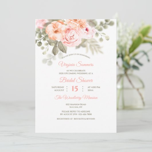 De romantische Bloemen Witte Uitnodiging van het (Staand voorkant)