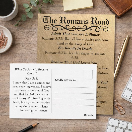 De Romeinen Road Sinner's Prayer Goud Zwart Briefkaart