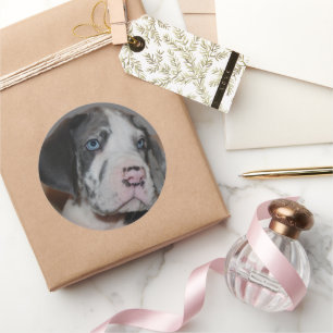 De Rond Foto Sticker Met Blauwe Ogen Puppy Aangepa