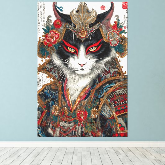 De Ronin kat | Ukiyo-e Samurai Warrior Canvas Afdruk (Insitu (Houten vloer))