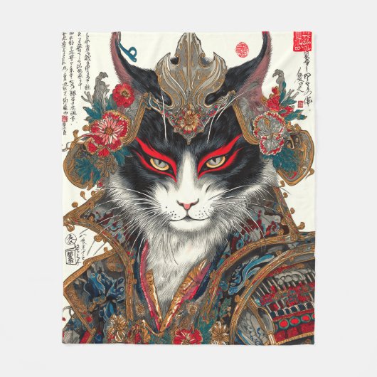 De Ronin kat | Ukiyo-e Samurai Warrior Fleece Deken (Voorkant)