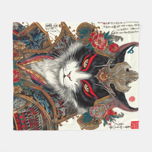 De Ronin kat | Ukiyo-e Samurai Warrior Fleece Deken (Voorkant (Horizontaal))