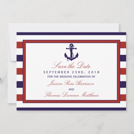 De Rood & Navy Nautische Anker Trouwcollectie Save The Date (Voorkant)